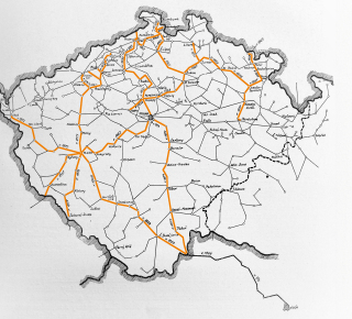 Obr. 11 eleznice, postaven firmou A. Lanna a spolenky (Brati Kleinov, A. Lanna a Jan Schebek) na zem ech (seky znaen oranovou barvou), (zdroj: kavec, Lanna, str. 207)