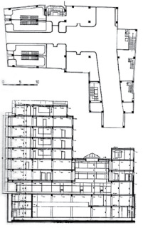 Obr. 13 Dm umleckho prmyslu, pdorys a ez, 1934 (zdroj: archiv LUV, www.designcabinet.cz)