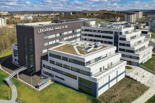 Obr. 03 Univerzitn medicnsk centrum Lkask fakulty Univerzity Karlovy UniMec II, pohled z jihozpadu. Vpravo je patrn jin vstup do budovy a posedov schody